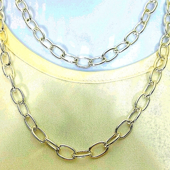 Necklace oval chain link Silver plate 2 strand NEW 20" and 24" strands - Picture 2 of 3